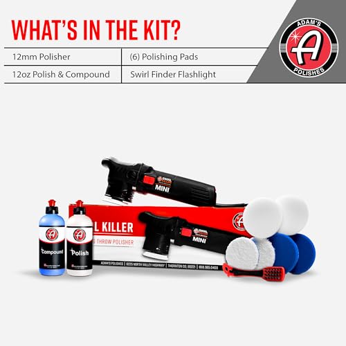 Adam's Polishes Swirl Killer 12mm Polisher - Orbital Polishing Paint Correcting Buffer Tool - Car Scratch Remover - Use Post Car Wash Clay Bar & Pre Wax or Ceramic Coating - style: Basic Kit