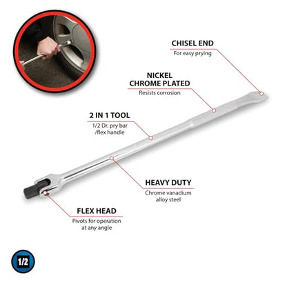Performance Tool W32127 1/2-in Drive Pry Bar/Flex Handle Home Improvement Hand Tool, Silver, 18-Inches - style: 1/2" Dr Pry Bar/Flex Handle, 18"