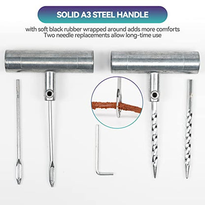 AUTOXBERT Universal Tire Repair Kit 45Pcs Heavy Duty Car Emergency Tool Plug Set | quick puncture fix;refined quality steel;airtight seal flex;fit tractors mowers;t-handle spiral tool;portable storage case; - size: 45pcs Compact kit