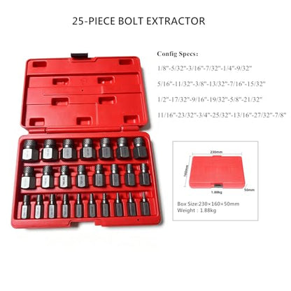 FLZOSPER 25-Piece Multi-Spline Screw Extractor Set, CR-MO Steel Easy Out Bolt Remover Kit for Broken Studs, Damaged Bolts & Socket Screws Removal