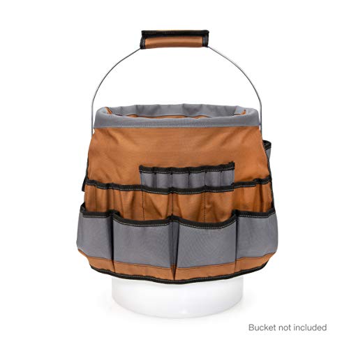 Dickies 35-Pocket 5-Gallon Bucket Organizer With Drill Holster, Padded Handle, and Tape Tether, for Contractors and Painters