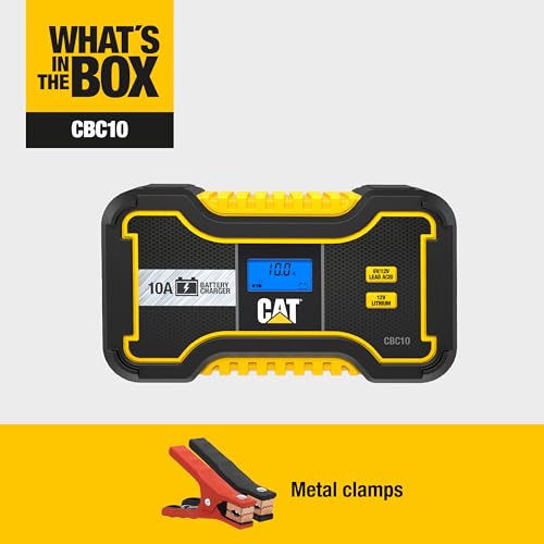 Caterpillar CBC10 Professional 10 Amp Battery Charger/Battery Maintainer for 6V/12V Lead Acid Batteries and 12V Lithium Batteries