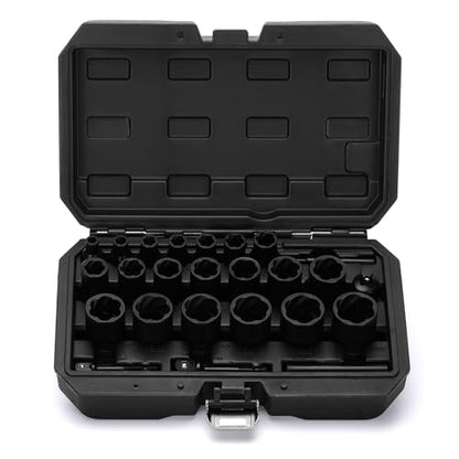 EMENTOL 25 Pieces Bolt Nut Extractor Set, 1/2" and 3/8" Drive Impact Lug Nut Remover Socket Tool, Wheel Lock Removal Kit for Removing Stripped Rusted Nuts/Damaged Nut or Bolt/Locknuts