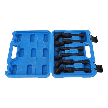 Crows Foot Wrench Set Metric Flexible Head Crowfoot Flare Nut Wrench Set for Hard to Reach Nut Removal in Automotive Repair Steel Construction with Blow Molded Case 6 Piece Kit