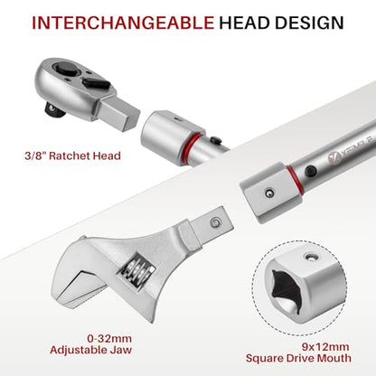 Adjustable Open End Torque Wrench 3/8" Drive-5-45 Ft.Lb for HVAC | 32MM 3/8 Inch Pound Torque Wrench(6.8-61 N.m),Interchangeable Jaw&Ratchet Head for Bike Precision Parts Moto Narrow Pipeline - size: 3/8" 5-45FT.LB, style: Click