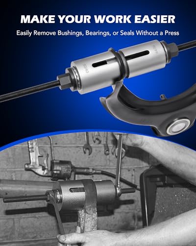 OMT Bushing Press Kit, 27pc Pull and Press Sleeve Kit, Bushing Removal Tool | Durable AISI 1045 Steel, Quick Seal Insertion, with 22 Press Sleeves & 5 Pulling Spindles, for LCV/HGV Vehicles - color: Black