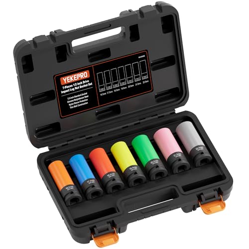 7-Piece 1/2" Drive Lug Nut Impact Socket Set (16.5-22.5mm), Non-Marring Design for Swollen or Seized Wheel Nuts, CR-MO Steel