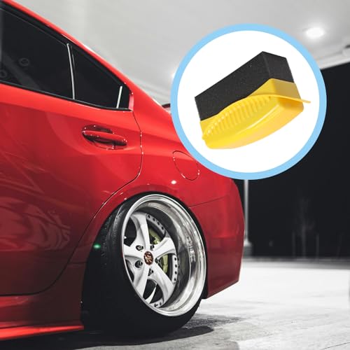 Jiozermi 2Pcs Tire Dressing Applicator Pads Tire Shine Applicator Pads | with Lid Tire Foam Applicator Tire Sponges Applicator Pads Tire Wax Wipe Tire Gel Applicator Pads(Yellow)