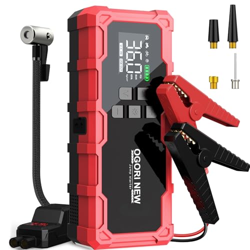 7000A Jump Starter with Air Compressor, 21800mAh 150PSI Portable Car Battery Jump Starter (All Gas/16L Diesel), 12V Supersafe Jump Box Car Battery Booster with Jumper Cables, Lights - size: M