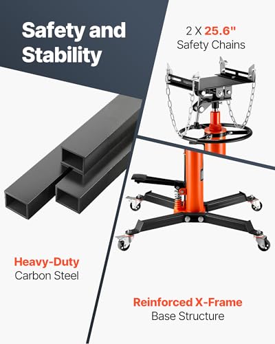 VEVOR Transmission Jack, 1322 LBS Hydraulic Telescoping Transmission Jack, 32"-67" High Lift Transmission Jack Stand with Foot Pedal, 360° Swivel Wheel - size: 1322 lbs