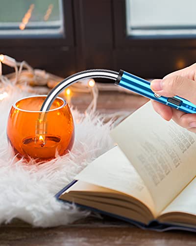 VEHHE Rechargable Lighter, Electric USB with LED Battery Display Safety Switch Longer Flexible Neck Arc Candle Lighter for Camping Cooking BBQs - color: Blue