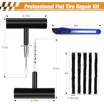 63PCS Flat Tire Repair Kit, Tubeless Tire Repair Kit, Tire Plug Kit Heavy Duty Professional, Emergency Tire Fix Tool for Car, Motorcycle, ATV, Tractor, RV, Truck