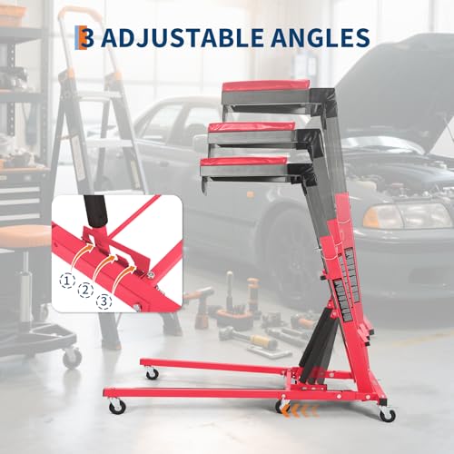 Topside Automotive Creeper,Engine Topside Creeper with Adjustable Height 48"-66", 400 Lbs Heavy-Duty Foldable Garage Creepers, 6 Swivel Casters, Padded Deck, Tool Pouch, for Truck/SUV Garage Mainten - color: red