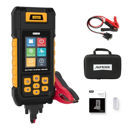 AUTOOL BT760 Automotive Battery Tester with Thermal Printer – 12V/24V Car & Motorcycle Battery Checker, Cranking & Charging Test, Reverse Polarity Protection, HD Color Display