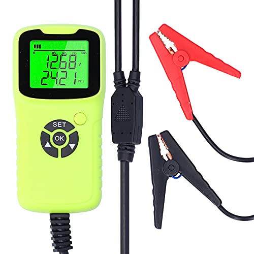 A300 Digital Car Battery Tester, Automotive Battery Analyzer with LCD Display, Tests CCA Voltage Resistance for 12V Flood AGM Gel Deep Cycle Batteries, Heavy Duty Clamp with Beep A (Green) - color: Green