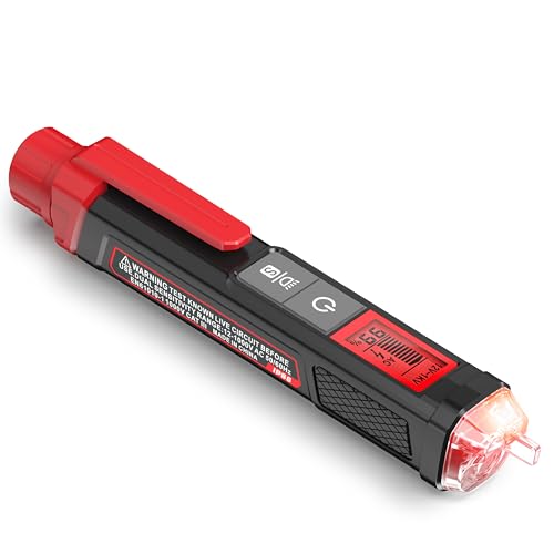 KAIWEETS Voltage Tester/Non-Contact Voltage Tester with Signal Percentage, Dual Range AC 12V/70V-1000V, Live/Null Wire Tester, Electrical Tester with LCD Display, Buzzer Alarm, Wire Breakpoint Finder - color: Red