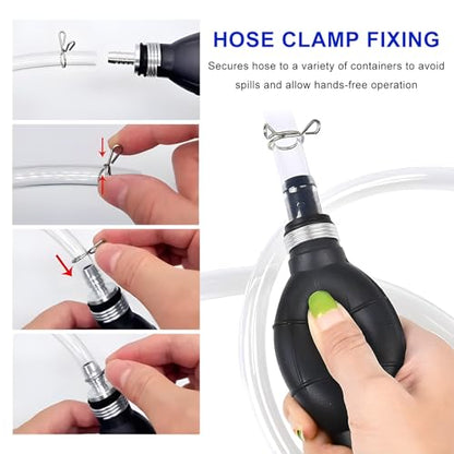 Gas Siphon Hose Pump, Portable Rubber Liquid Hand Pump Kit with PVC Hose & Pinch Clip, High Flow Manual Fuel Transfer Pumps for Petrol Oil Diesel Gasoline, Car Accessories