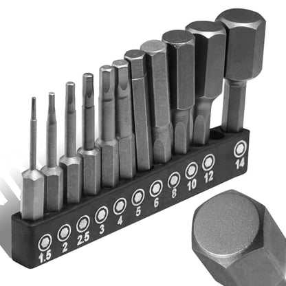 11PCS Hex Head Allen Wrench Drill Bit Set,Metric Hex Bit Set,1/4 Inch Square Shank Impact CNC Machined Screwdriver Bits(50mm) - color: 11pcs Hex Head