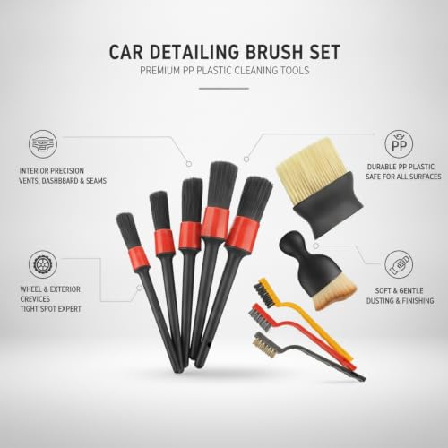 Car Detailing Brush Set, PP Plastic Cleaning Tools for Interior Vents, Dashboard, Wheels, and Exterior Crevices - size: 10.24 x 6.3 x 2.56 in