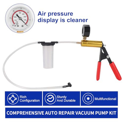 Brake Bleeder Kit with Hand Held Vacuum Pump and Adapters, with Vacuum Brake Bleeder Pump Pressure Gauge for Automotive Car Motorbike(red) - color: red