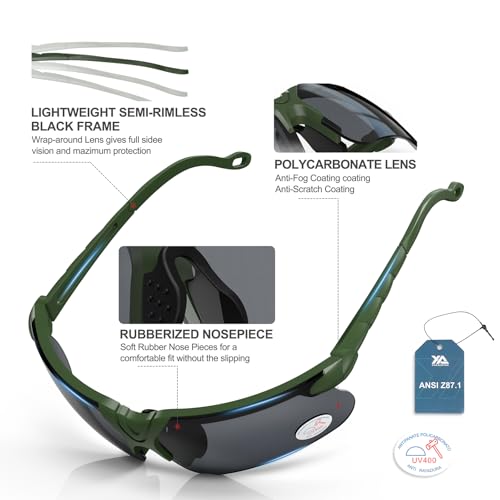 xaegistac Shooting Glasses with Case-Safety Glasses Anti Fog | Z87.1 Certificated Impact Resistance Safety Glasses for Hunting Shooting Sports - color: Black Lens-green Frame