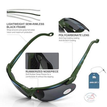 xaegistac Shooting Glasses with Case-Safety Glasses Anti Fog | Z87.1 Certificated Impact Resistance Safety Glasses for Hunting Shooting Sports - color: Black Lens-green Frame