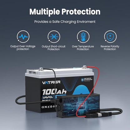 12V 20A Lithium Battery Charger VATRER POWER 14.6V LiFePO4 Battery Charger with 0V Activation, LED Indicator & Anderson Connector for 12V Lithium Batteries in Boat RV - color: Blue