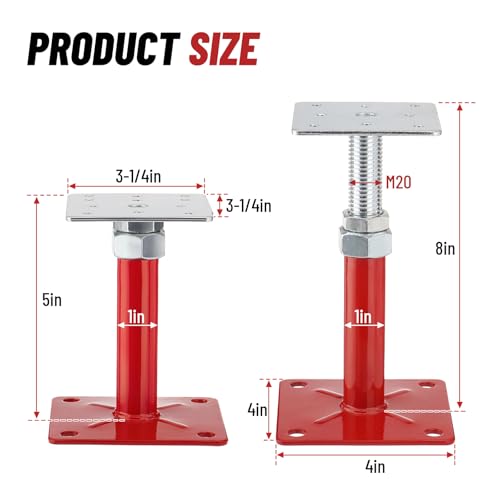 5-8" Screw Jacks, 5000lbs House Floor Jacks, Mini Foundation Jacks | Adjustable Crawl Space Jacks For House Leveling, Basement Support, Beam & Floor Sagging Repair, 4 Pack, Red - size: 4X