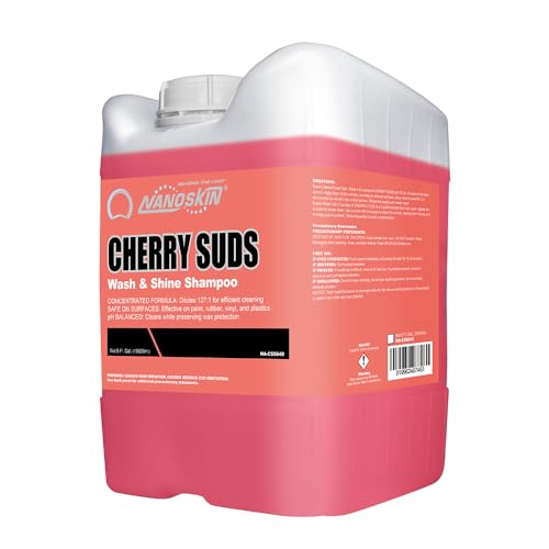 Nanoskin CHERRY SUDS Foaming Car Wash Concentrated Shampoo 5 Gallons for Foam Cannons, Foam Guns, Bucket Washes | Pressure Washer Safe, Cherry-Scented Soap | Ideal for Cars, Trucks, Motorcycles, RVs - size: 640 Fl Oz (Pack of 1)