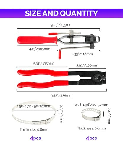 RACOONA CV Boot Clamp Tool Kit, Car Accessories, Automotive Hose Axle Plier with 8pcs CV Boot Clamps