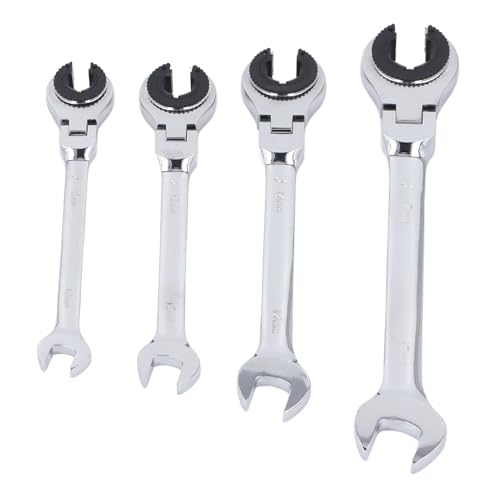 GOTOTOP Brake Line Wrench Set Steel Flare Nut Wrenches 4 Piece 72 Teeth 5 Degree Swing Adjustable Angle for Brake Fuel AC Line Service Automotive HVAC Technicians