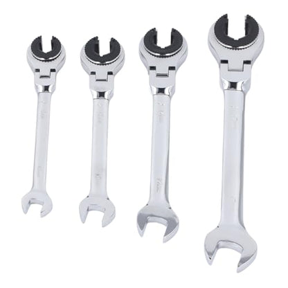 GOTOTOP Brake Line Wrench Set Steel Flare Nut Wrenches 4 Piece 72 Teeth 5 Degree Swing Adjustable Angle for Brake Fuel AC Line Service Automotive HVAC Technicians