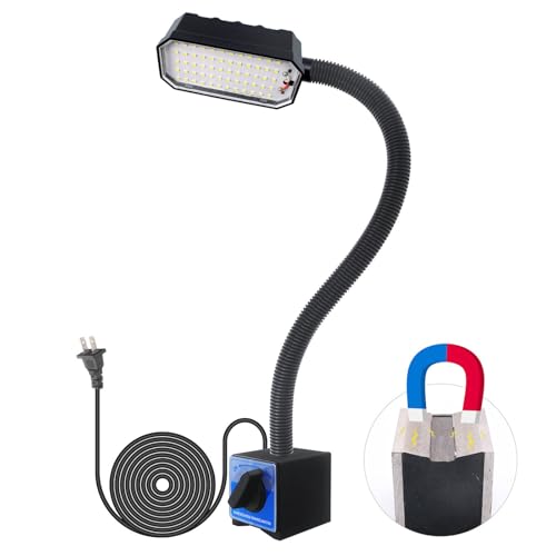 Magnetic Work Light, 2000 Lumens Led Machine Light with Strong Magnetic Base, 20 inch Flexible Magnetic Lamp for Garage, Workshop, Bandsaw, Lathe and Drill Press, 120V, Black - color: Matte Black