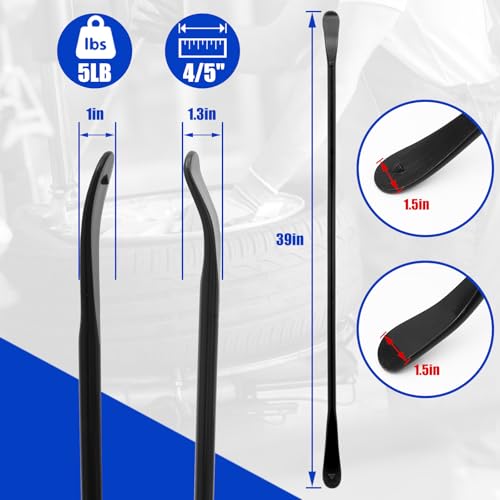 Zihvfzu 2 PCS Tire Mount and Demount Iron, Semi Truck Tire Changing Tools, Tire Bars for Semi Tires, Tire Changing Removal Tool for Tubeless Tires, Heavy Duty Tire Bar Set, 38 Inch x 4/5 Inch, Black