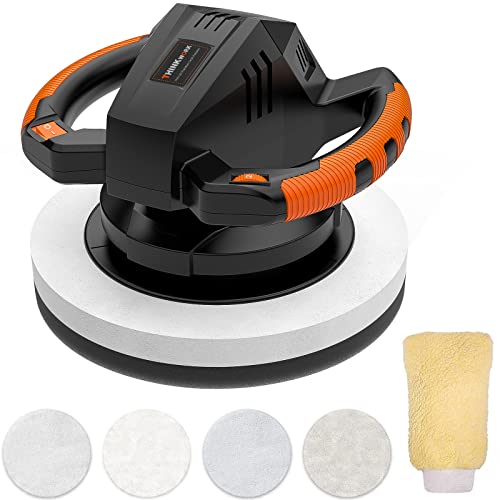 THINKWORK Buffer Polisher,10 Inch Car Polisher Sets with 4 Buffing and Polishing Bonnets,6 Variable Speed 1500-3600 RPM,Double Handle, Ideal for Car Waxing - color: Black & Orange & White