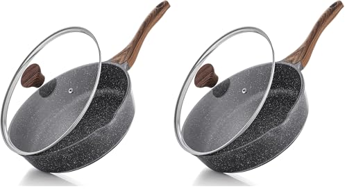 SENSARTE Nonstick Skillet, Deep Frying Pan 10/11/12-inch, Saute Pan with Lid, Stay-cool Handle, Healthy Stone Cookware Cooking Pan, Induction Compatible (10-Inch/3.5QT) (Pack of 2) - color: Gray, size: 10-inch/3.5QT (Pack of 2)