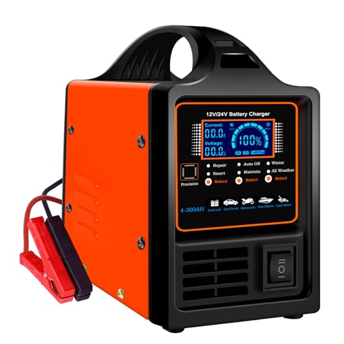 SolaMr 12V/24V Car Battery Charger Heavy Duty, Auto Trickle Charger, 0-15A Smart Automatic Battery Maintainer with Repair, Winter Mode, for AGM Automotive Truck Motorcycle
