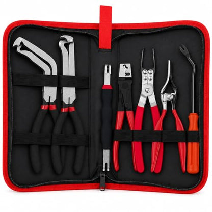 7PCS Electrical Disconnect Pliers Set with Leather Storage Case, Automotive Connector Removal Tool Kit for Push Tab Style Plugs, Fuel Injectors, Sensors & Relays, Car Repair Tools for Mechanics