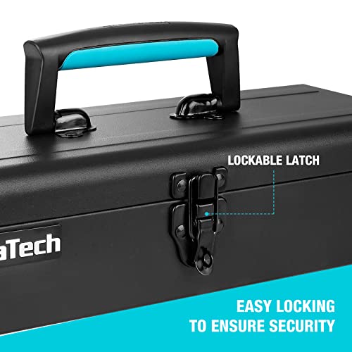 DURATECH Metal Tool Box, 15" Portable Steel Tool Box with Metal Latch Closure & Plastic Handle, Anti-slip Base, Multi-Purpose Heavy Duty, Black