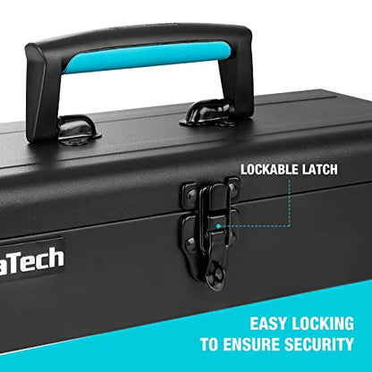 DURATECH Metal Tool Box, 15" Portable Steel Tool Box with Metal Latch Closure & Plastic Handle, Anti-slip Base, Multi-Purpose Heavy Duty, Black