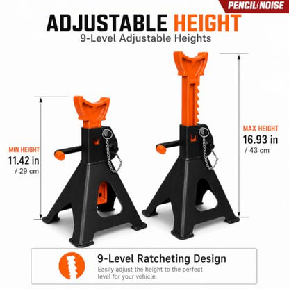 3 Ton Jack Stands with Double Locking and Large Foot Base,Heavy Duty Car Jack Stand for SUV, Car, UTV/ATV Garage Lifting Tool Emergency, 1 Pair (Black Orange) - color: Black Orange