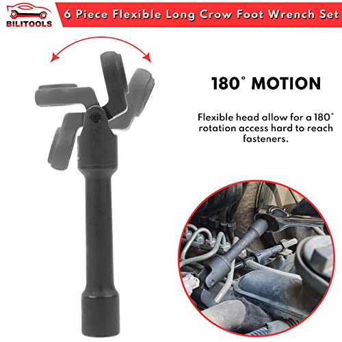 BILITOOLS 14-Piece Jumbo Crows Foot Wrench Set and Long Flex Head Crows Foot Line Wrench Set