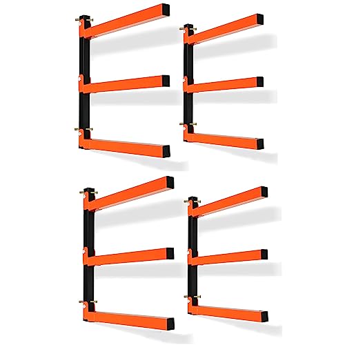 Thanaddo 3-Level Lumber Storage Heavy Duty Metal Wall Mount, Wood Tool Box Organizer Rack, Workshop Indoor & Outdoor (4 Pack) - style: 4 Pack