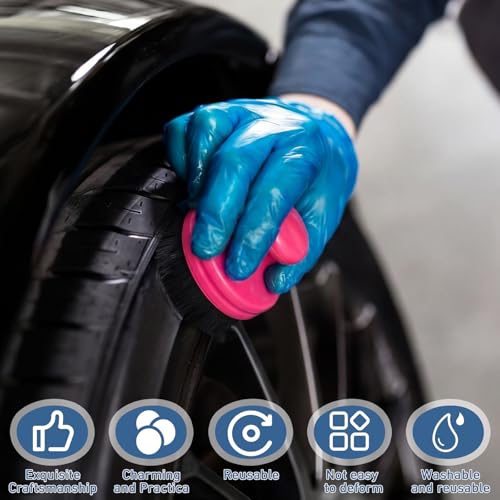 Wenqik 1 Pack Tire Shine Applicator Brush Automotive Tire Shine Brush Dressing Applicator with Storage Stand Portable Car Detail Brushes for Auto Detailing Care and Auto Wash Cleaning Service Kit