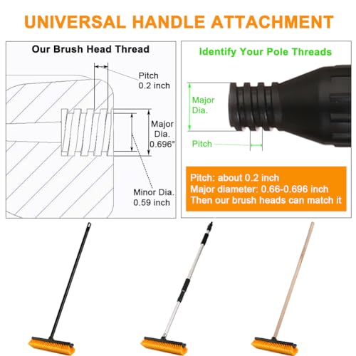 CARCAREZ 15" Flow-Thru Bi-Level Car Wash Brush Head Fits for RV Cleaning with Feather-Tip Bristles Orange