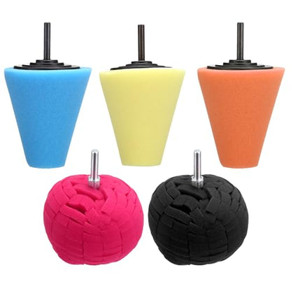 5Pcs Aluminum Polishing Kit Foam Sponge Polishing Balls Wheel Polishing Kit for Drills, Car Wheel and Polisher Kits for Car Care, Chrome, Rims, Metal, Plastic, Ceramic and Glass.