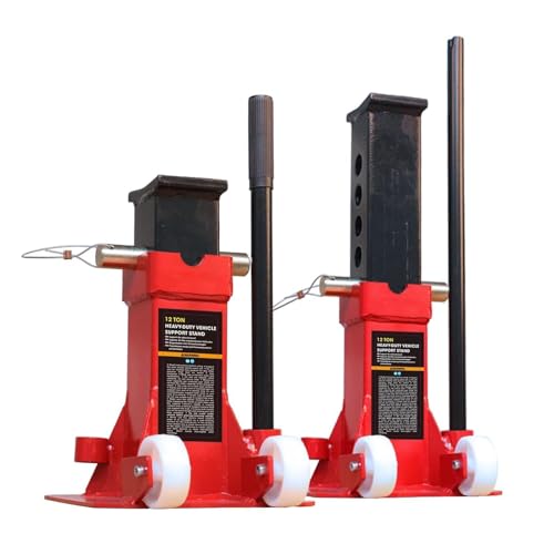Big RED Torin 12 Ton Heavy Duty Jack Stands: Pin Style Jack Stand with 2 Casters and Handle, Easily Portable Car Stand for Cars, SUVs, Truck and Pick Ups - Red - size: 12 ton caster