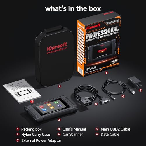 iCarsoft JP V4.0 Bidirectional Diagnostic Tool for Japanese/Korean Cars (Honda/Toyota/Nissan/Kia etc), All System 49Services + Active Test OBD2 Scanner, Battery Registration, CAB-FD,Free Update