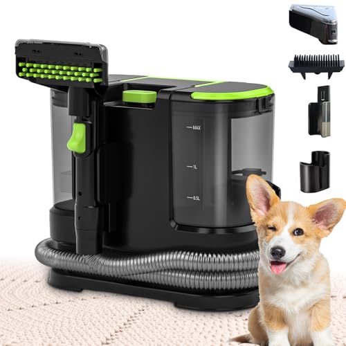 Portable Carpet & Upholstery Cleaner, Deep Cleaning for Rugs, Couch, Curtain, Car Interiors Stains, Pet & Family Friendly, 21 Kpa suction with 800W high-performance motor, 120V (Green) - color: Green