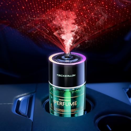 TECXERLLON Smart Car Air Freshener Diffuser with Star Light, 120ml Perfume, Long Lasting, Auto On/Off, 4 Mist Modes, Rechargeable Car Aroma Diffuser Aromatizante Para Carro for Home, Office-Cologne